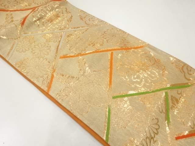 JAPANESE KIMONO / ANTIQUE FUKURO OBI / SILK / WOVEN KIKU & PAULOWNIA